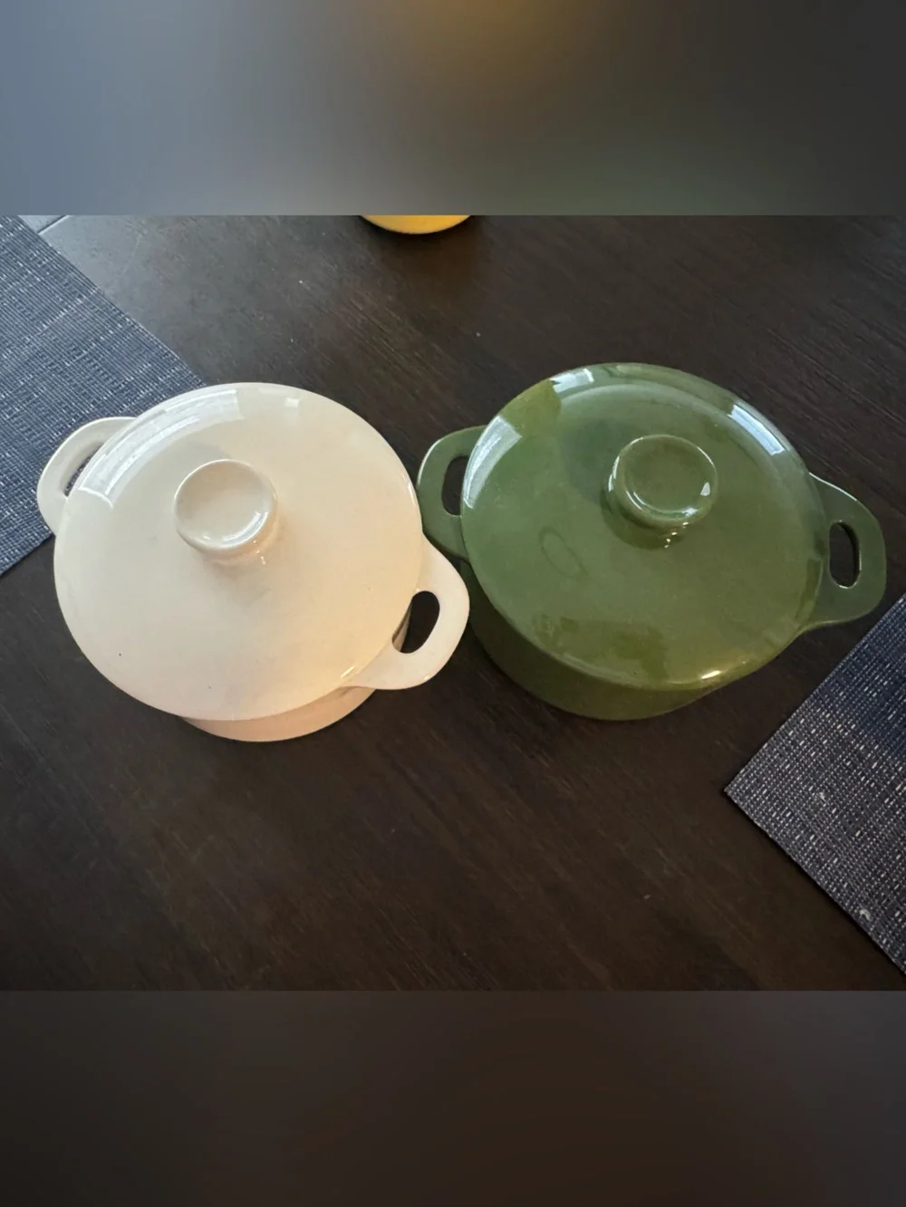 Glazed Ceramic Covered Casserole Set in White and Green